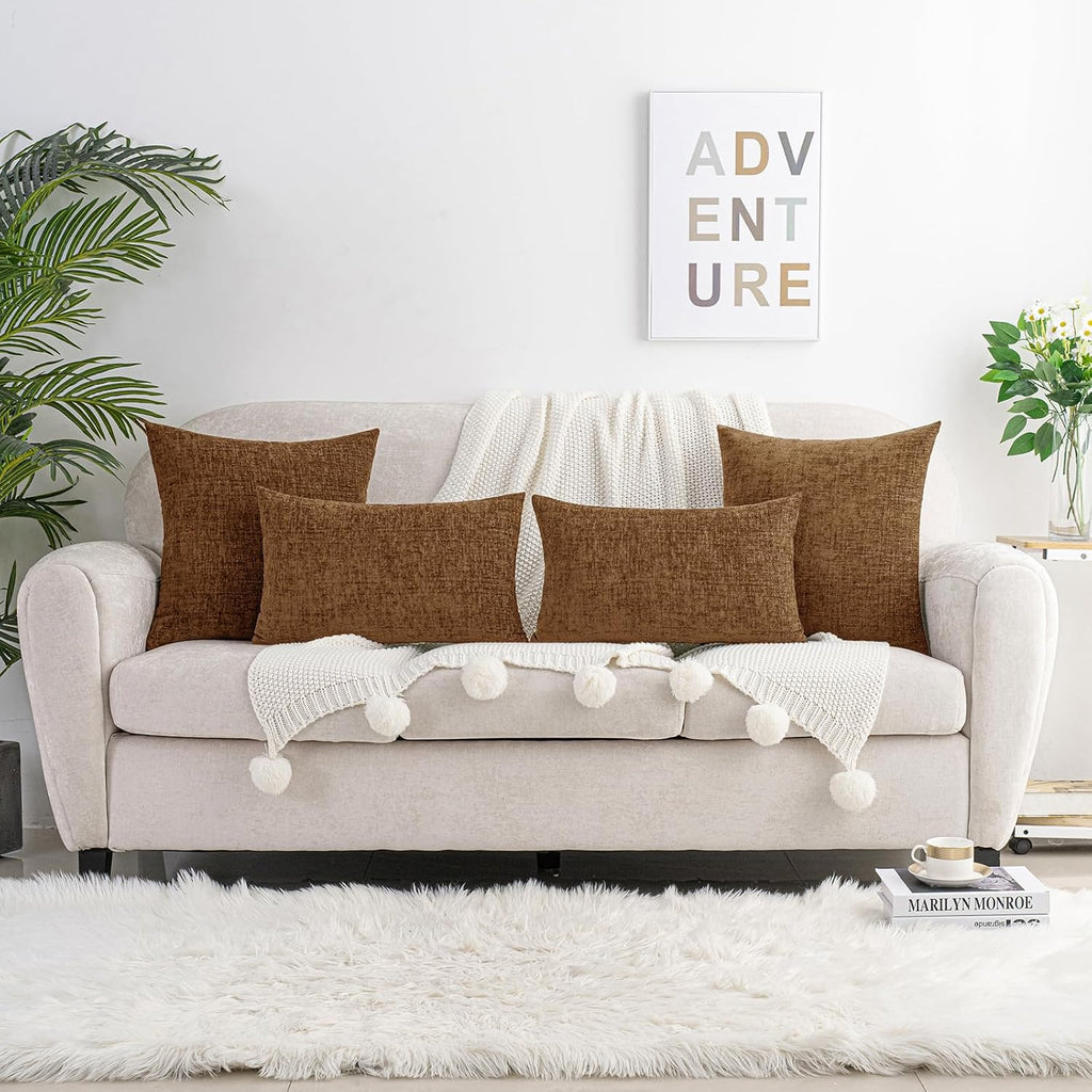 Hwy50 HWY 50 Brown Couch Pillow Covers 18x18 Inch Pack of 2, Soft Chenille Decorative Throw Pillow Cases Farmhouse for Sofa Living Room Bed…