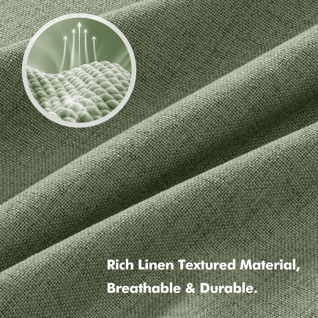 Miulee 100% Blackout Linen Curtains for Bedroom, Sage Green Solid Luxury Decor Thermal Insulation Room Darkening Drapes for Living Room Nur…