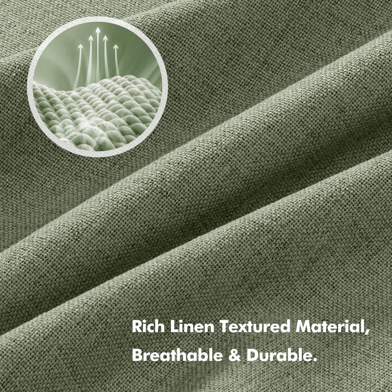 Miulee 100% Blackout Linen Curtains for Bedroom, Sage Green Solid Luxury Decor Thermal Insulation Room Darkening Drapes for Living Room Nur…