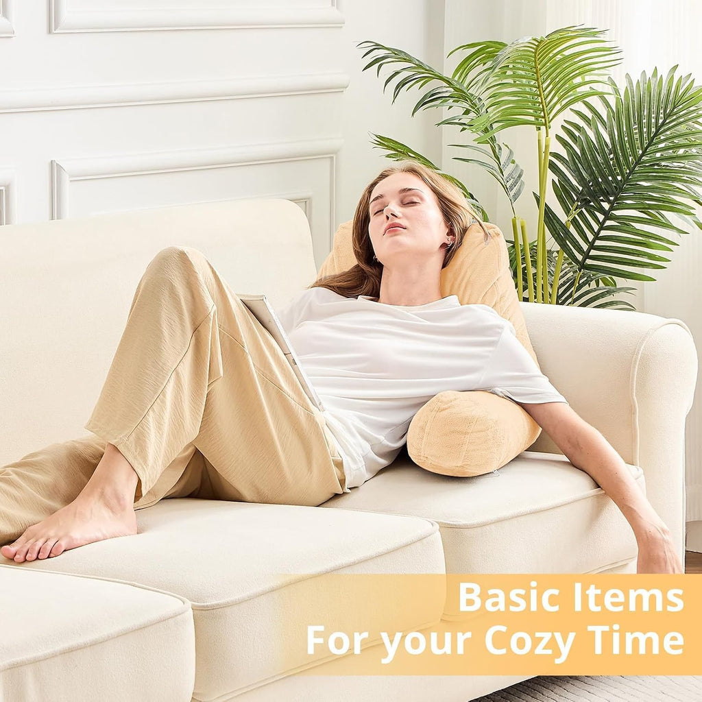 Sasttie Reading Pillow, Velvet Back Pillow for Bed Sitting Up, Adult Back-Rest Support Cushion with Arms for Sit Up on Couch, Sofa, and…