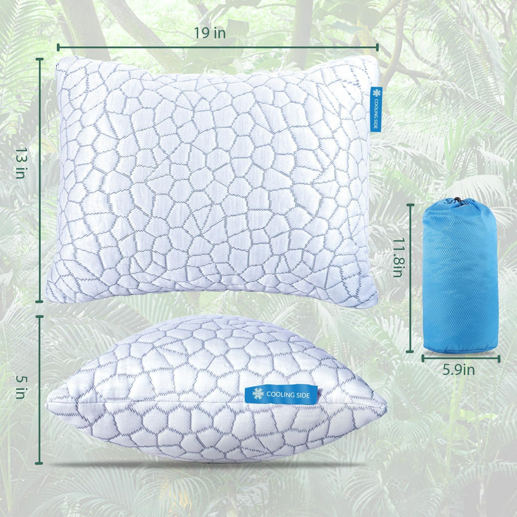 Qutool Cooling Pillow for Sleeping, CertiPUR-US Shredded Memory Foam Camping Pillow Set of 1, Backpacking for Hiking Gear, Portable Pillow…