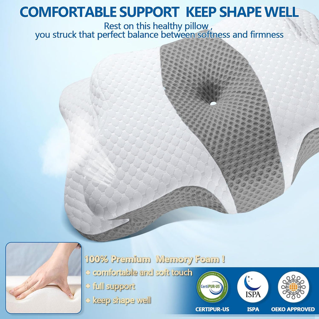 CHxxy Memory Foam Pillows, Cervical Pillow for Neck and Shoulder, Ergonomic Contour Bed Pillow, Soft for Side Sleep Stomach Sleeping and B…