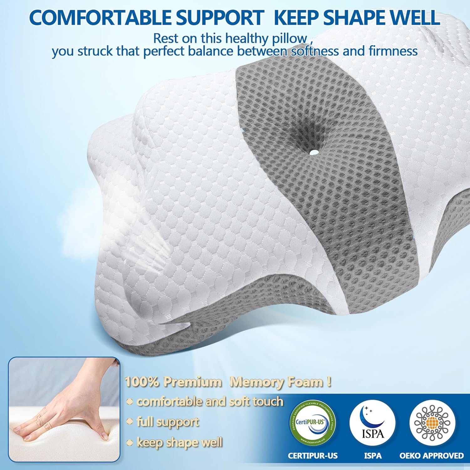 CHxxy Memory Foam Pillows, Cervical Pillow for Neck and Shoulder, Ergonomic Contour Bed Pillow, Soft for Side Sleep Stomach Sleeping and B…