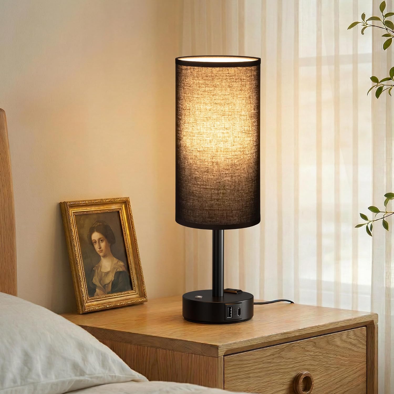 Aooshine Touch Bedside Table Lamp with Memory - Stepless Dimmable Lamp for Bedroom, Small Nightstand Lamp with Dual USB Charging Ports and…