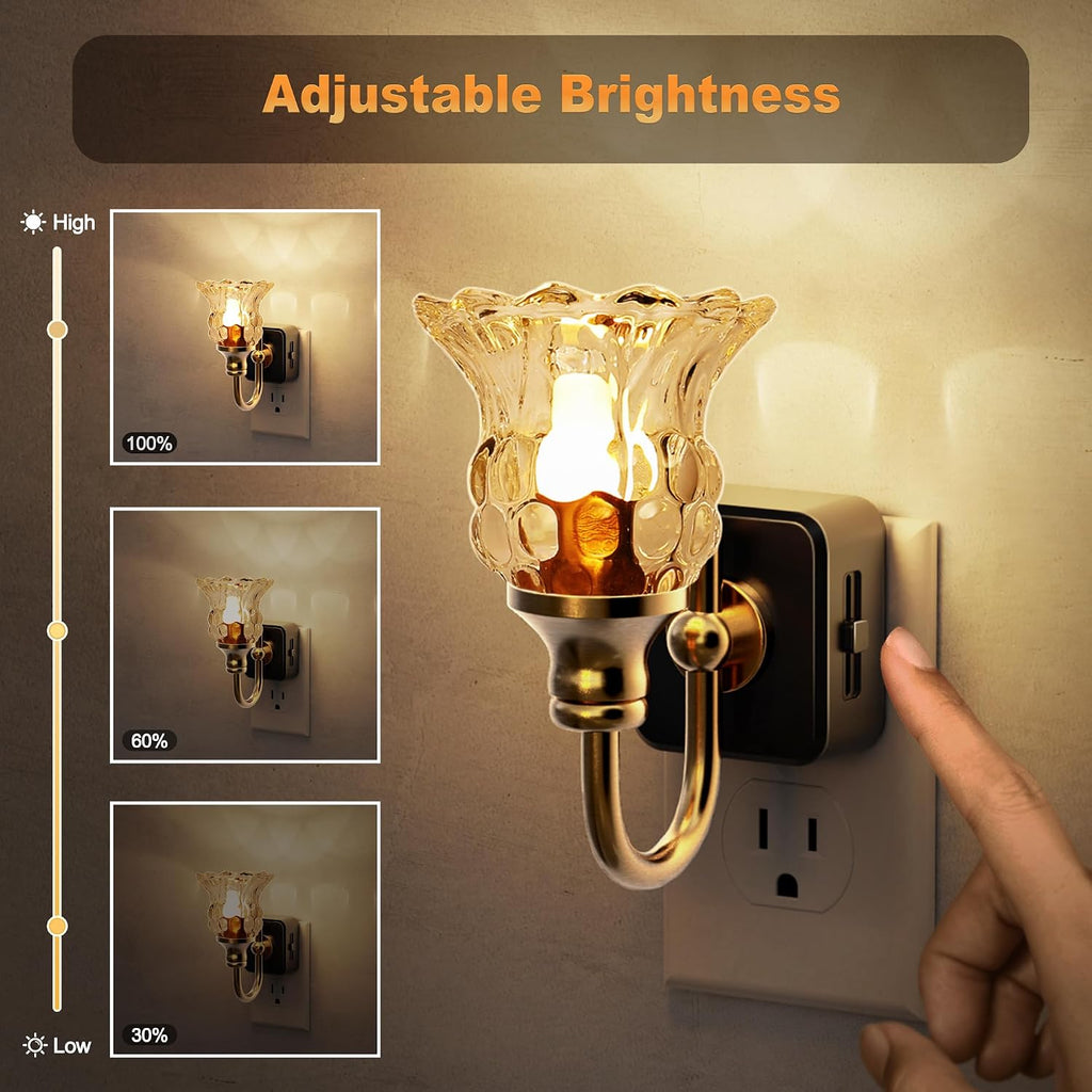 JandCase Night Light, Floral Night Lights Plug into Wall, Glass Flower LED Nightlight, 0-100 LM Dimmable Nightlights with Light Sensor…
