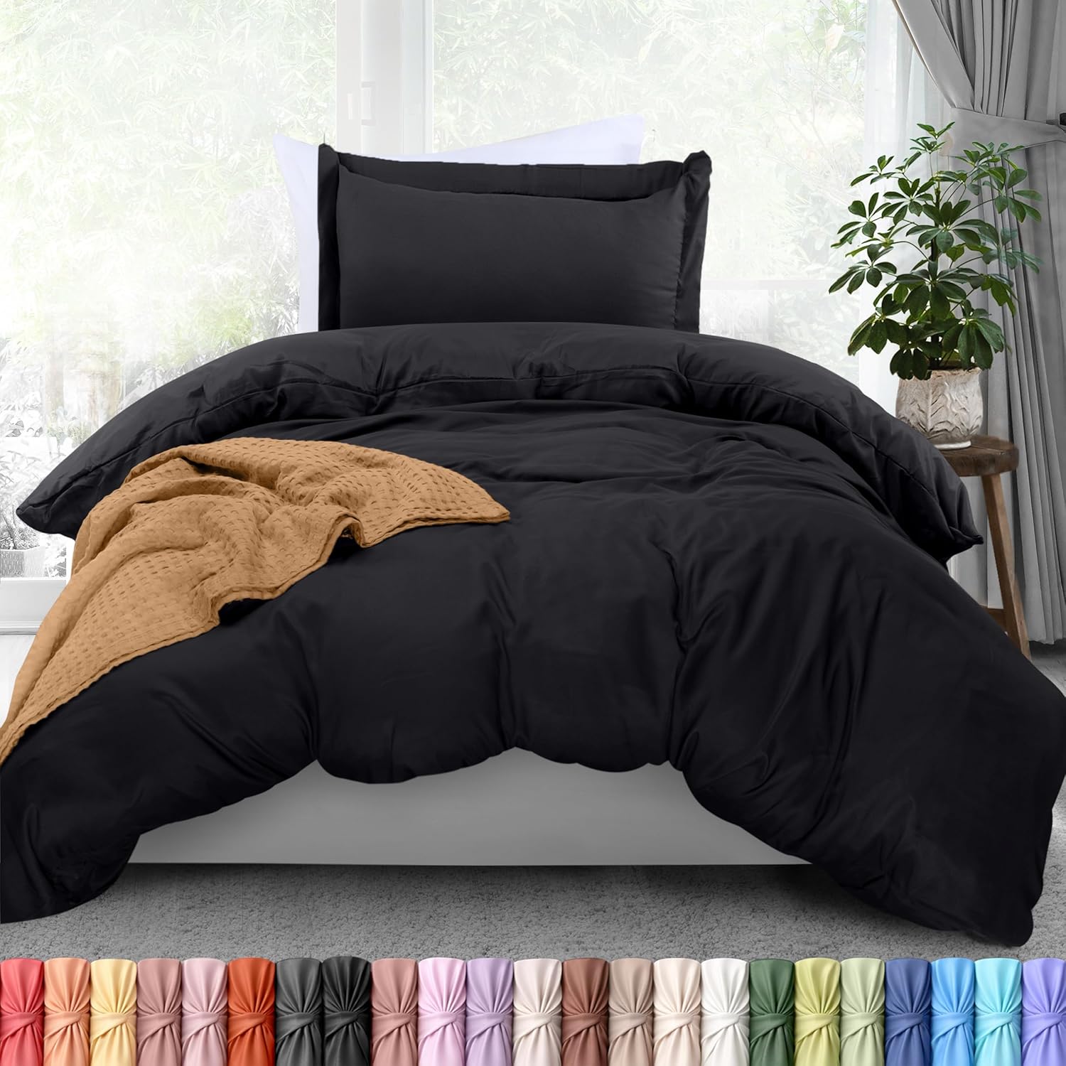 Utopia Bedding Duvet Cover Twin Size - 2 Piece with Zipper Closure - 1 Comforter Cover 68X90 Inches & 1 Pillow Sham 20X26 Inches (Black)…