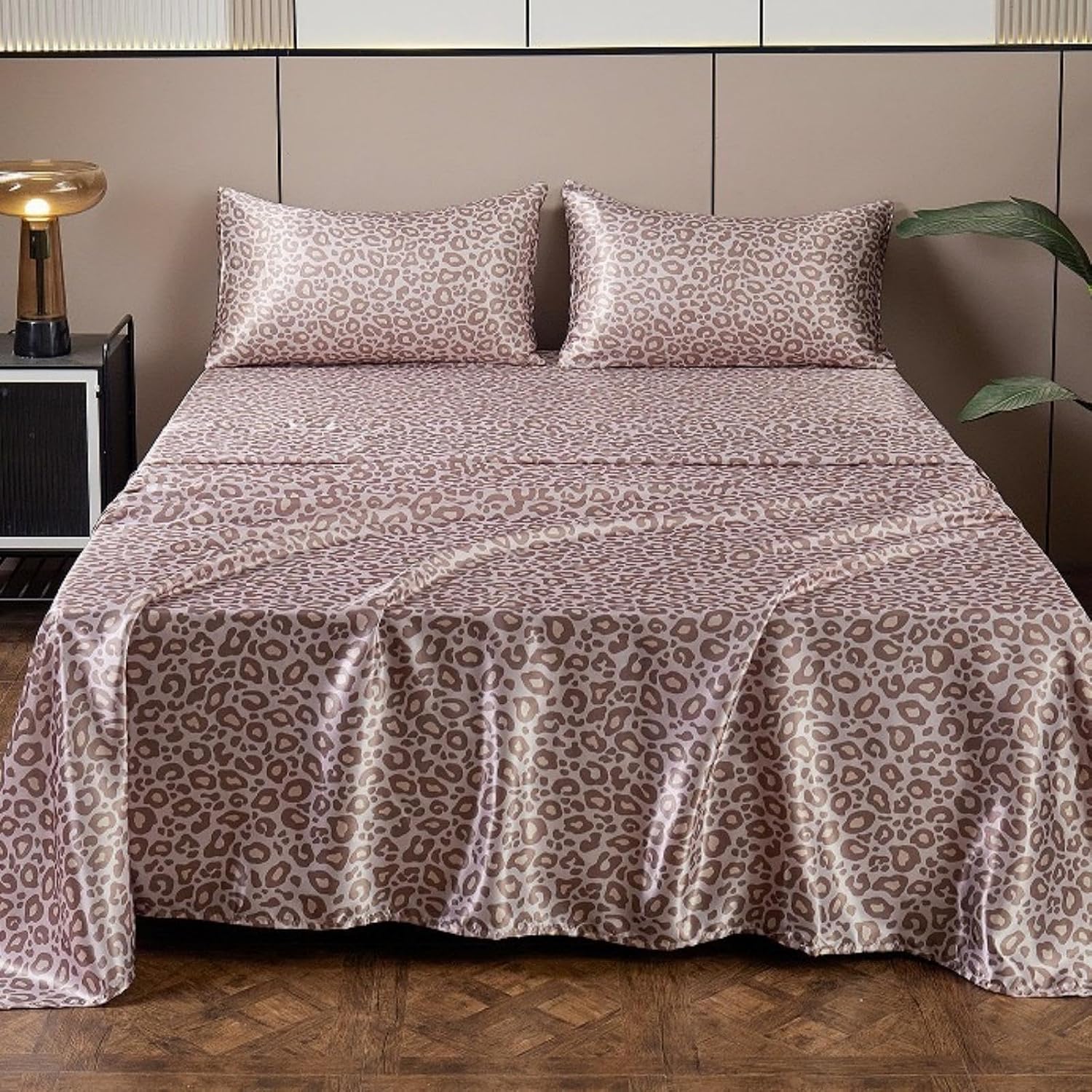 Lcbd Satin Pillowcase for Hair and Skin, Pink Leopard Printed Pillow Cases Set of 2, Queen Size Cheetah Print Silk Satin Pillow Covers for…