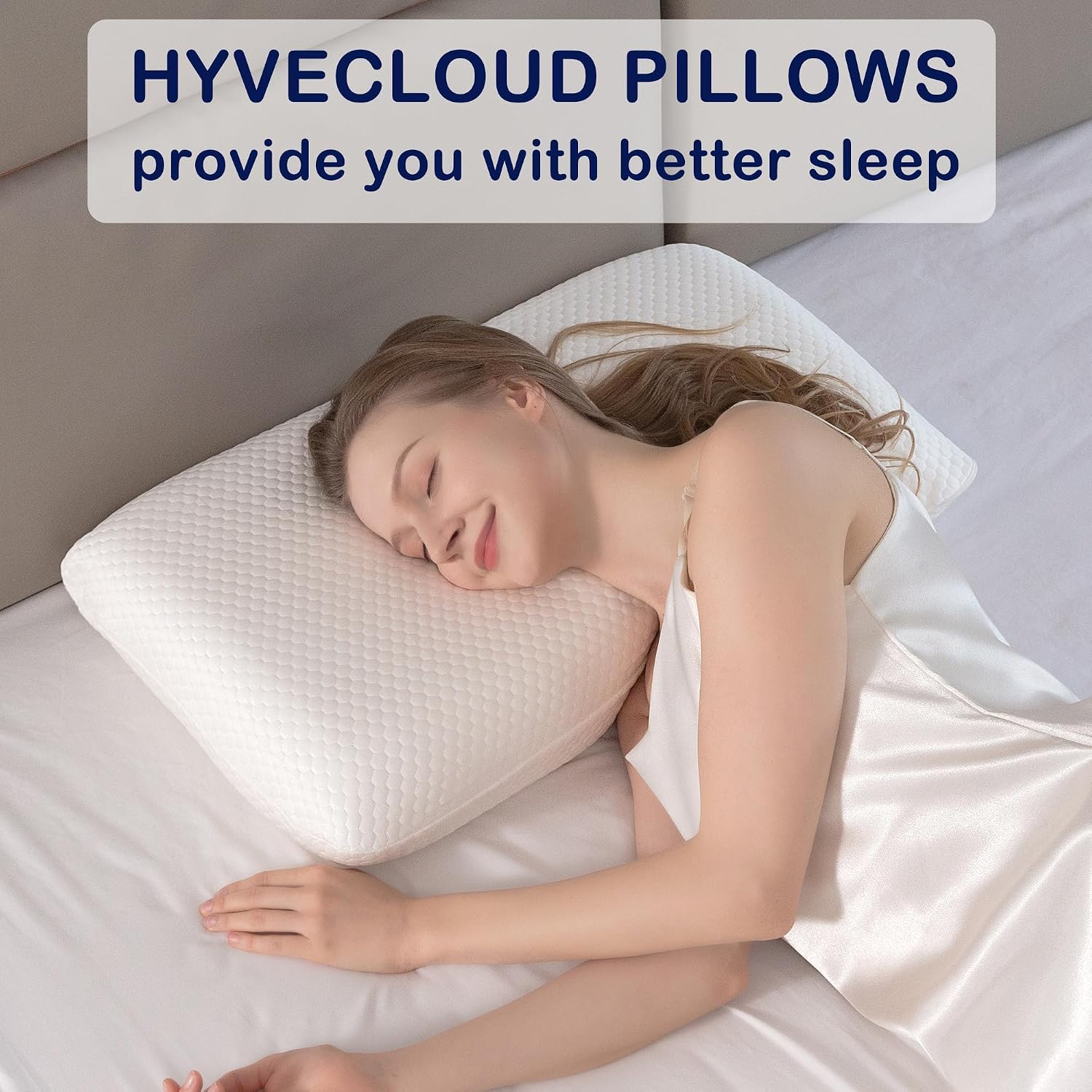 hyvecloud Memory Foam Bed Pillow, Adaptive Pillows for Neck, Medium Firm Pillow for Side, Back, and Stomach Sleepers Keep Pressure Relief to D…