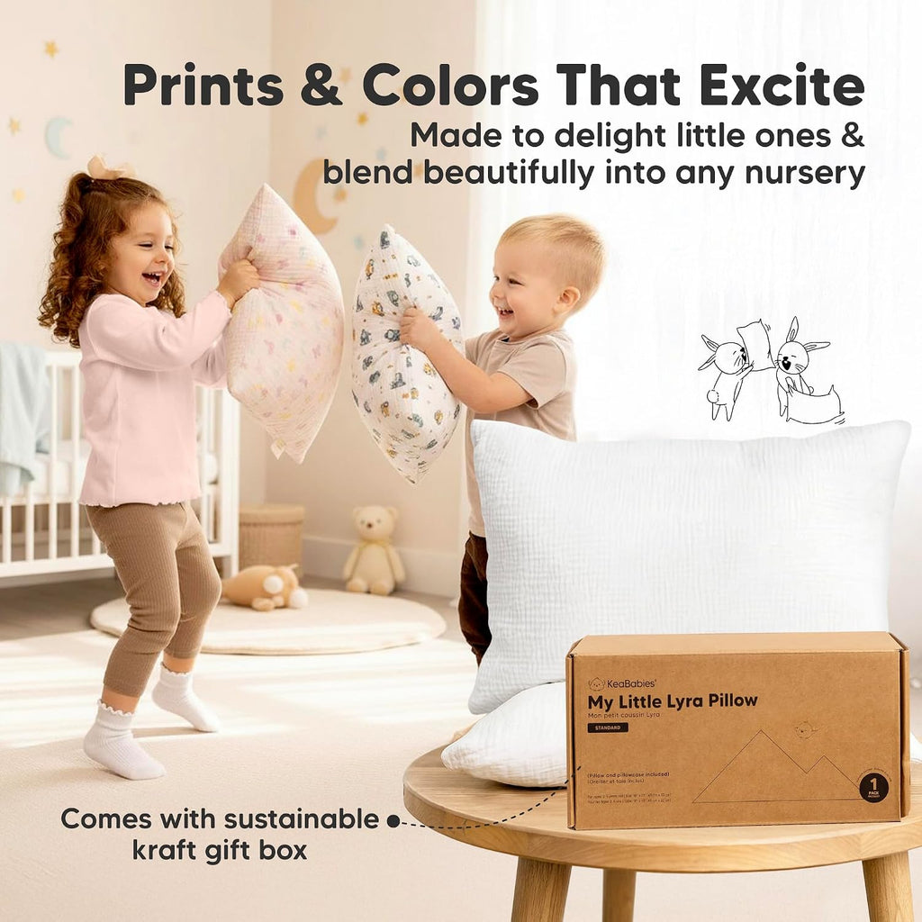 KeaBabies Toddler Pillow with Pillowcase – 13x18 Soft, Breathable Organic Cotton Muslin Kids Pillow for Sleeping, Travel, Preschool Nap…