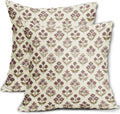 Brown Burgundy Red Floral Block Print Pillow Covers 16x16 Inch Set of 2, Vintage Flower Pattern Decorative Throw Pillowcases Outdoor…