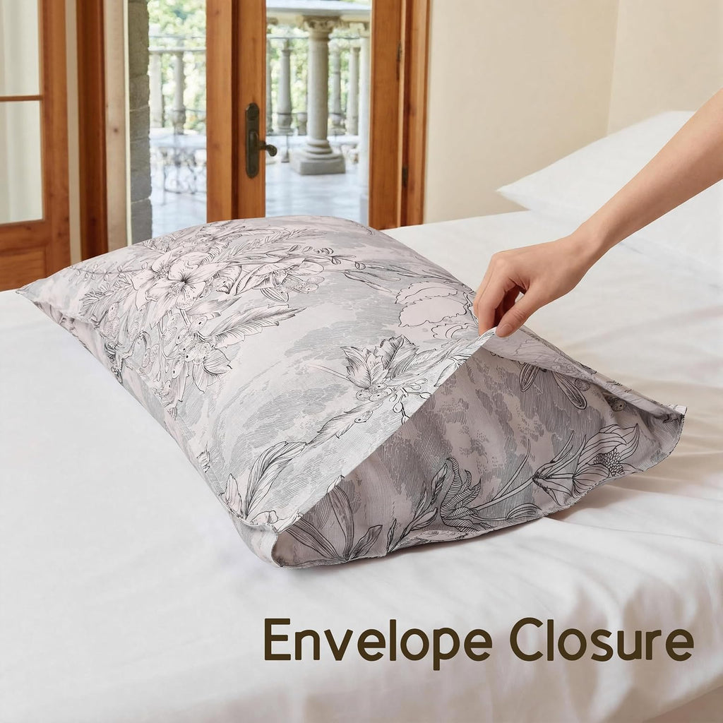 Chuffed 100% French Linen Pillow Cases Sketch Floral Print, Farmhouse Floral Stone Washed Pillow Shams with Envelope Closure Soft Breathabl…
