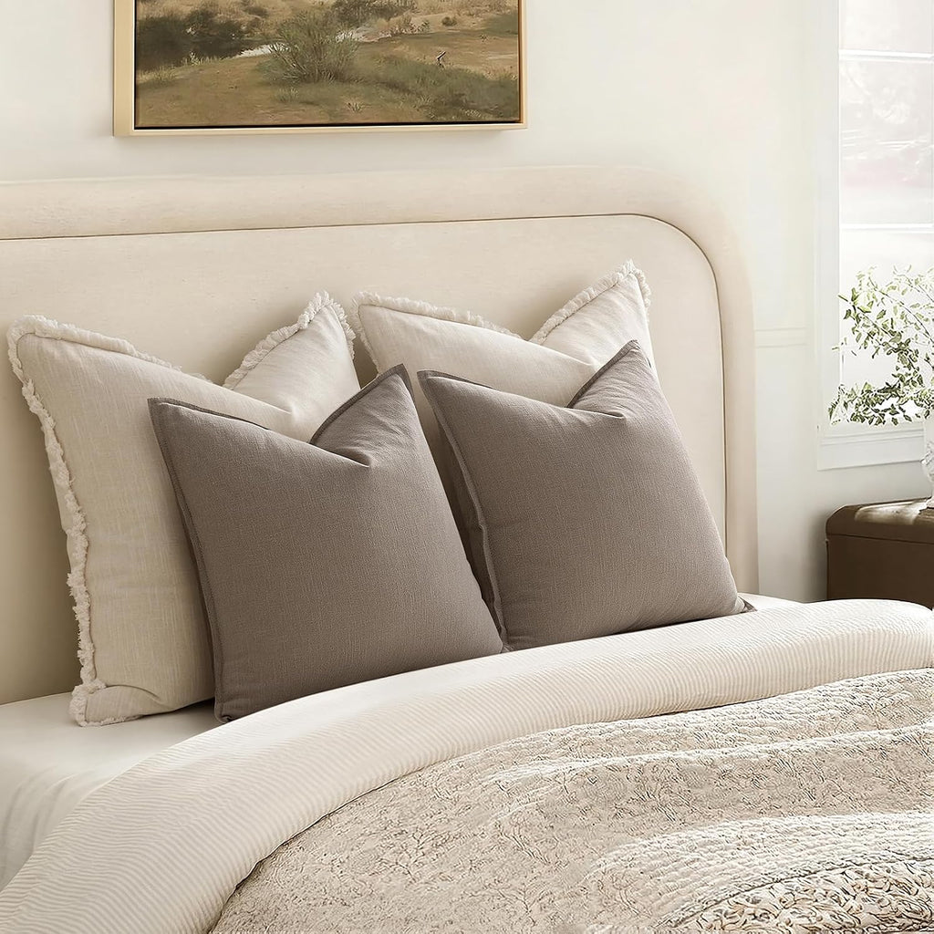 Anroduo Pack of 2 Decorative Linen Pillow Covers Mushroom Brown Neutral Farmhouse Boho Soild Cushion Case Soft Accent Pillowcase for Couch…