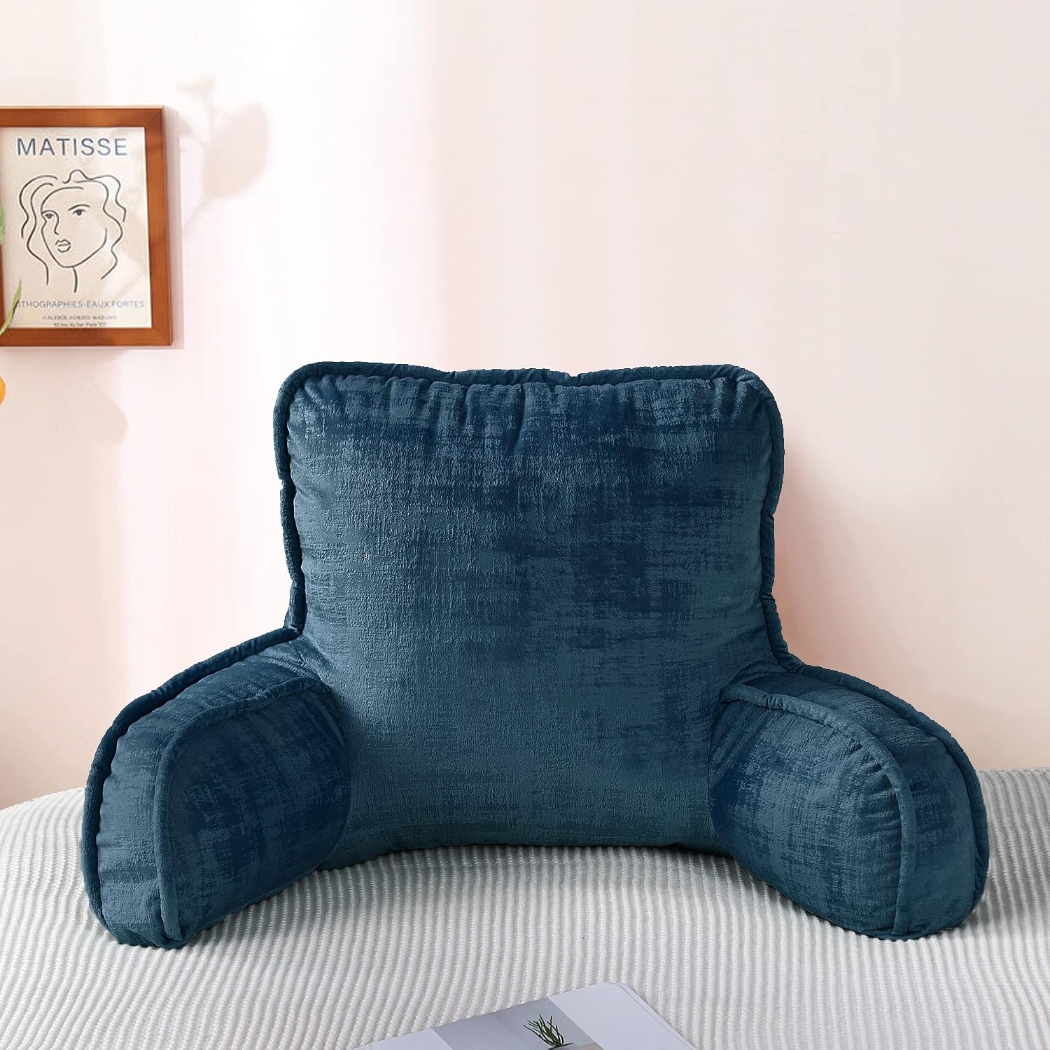 Bytide DIY Assembly Art Velvet Backrest Reading Bed Rest Pillow with Arms & Pockets, 18" H for Sitting in Bed Couch Sofa, Back Support Cush…