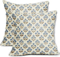 Brown Blue Floral Pillow Covers 24x24 Inch Set of 2, Vintage Flower Block Print Pattern Decorative Throw Pillowcases Outdoor Farmhouse…
