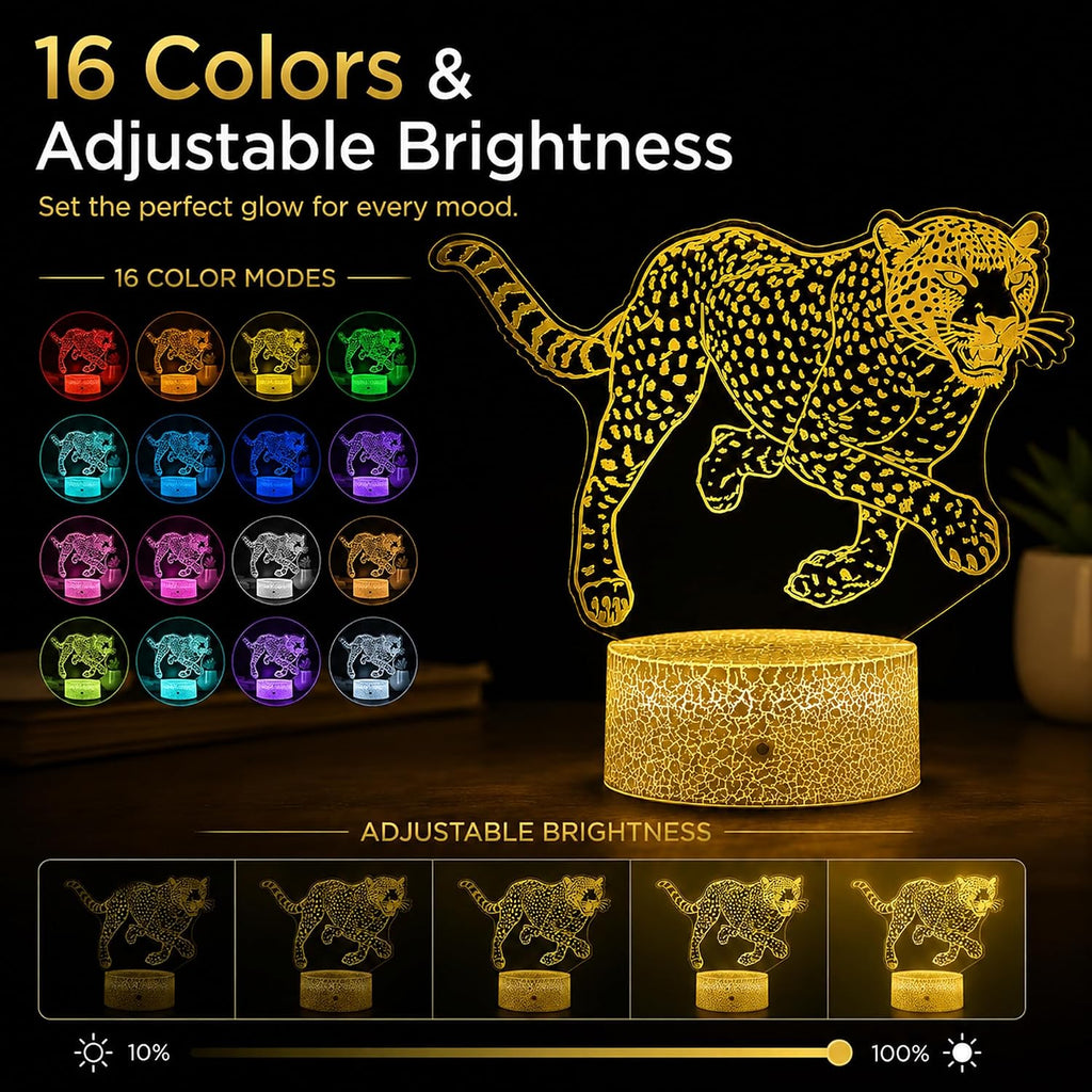 Leopard Night Light, Remote, 16 Colors Changing RGB Flashing Mode Dimmable LED Lamp, Birthday Holiday Gifts for Boys Girls Teens Sports…