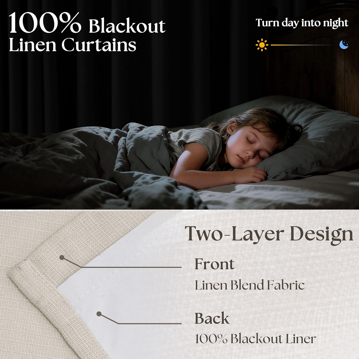 100% Blackout Linen 126 Inch Curtains 2 Panel Set for Bedroom Modern Pinch Pleated Natural Linen Beige White Insulated Heavy Curtain 40 x…