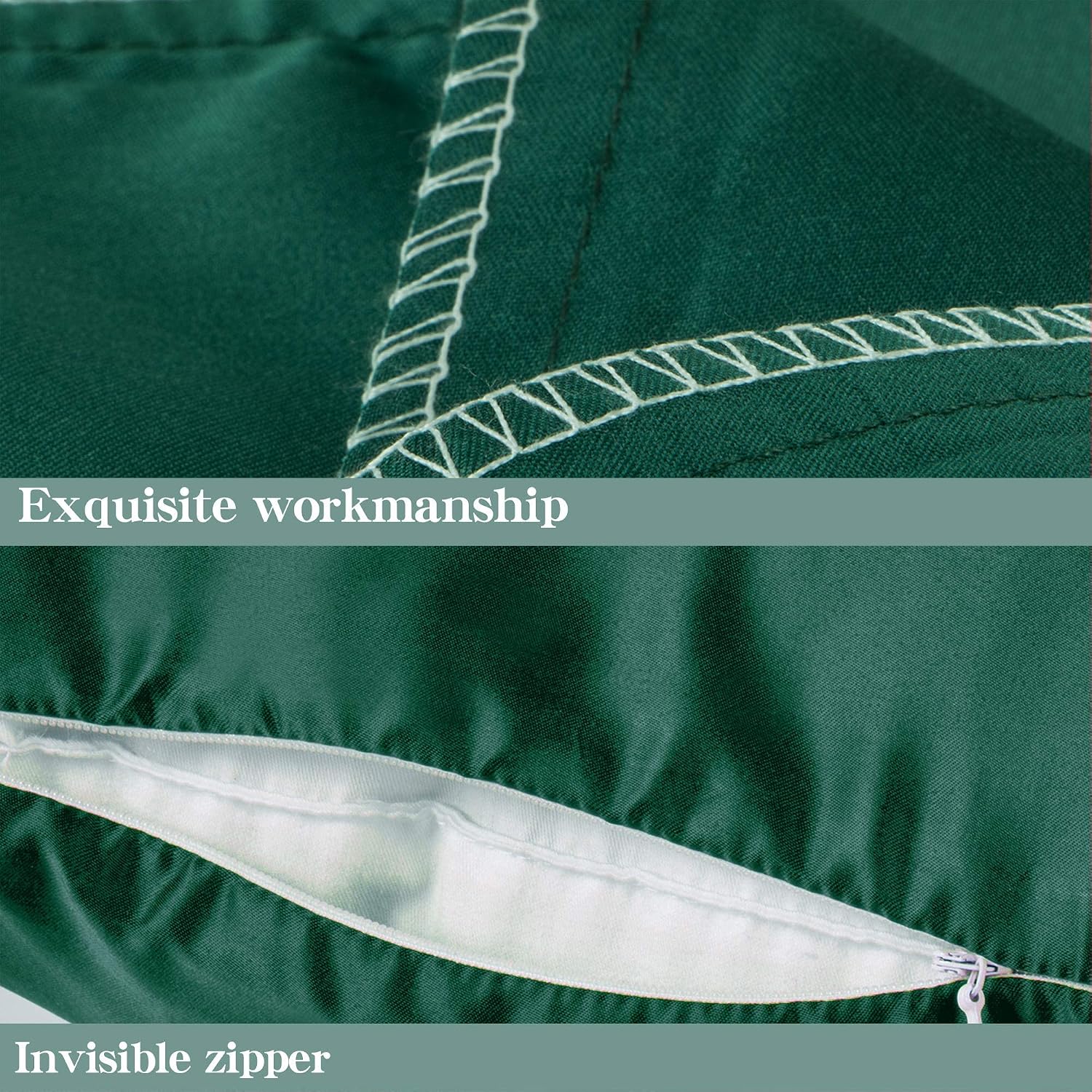 Ntbay Zippered Satin Pillow Cases for Hair and Skin, Luxury Standard Hidden Zipper Pillowcases Set of 2, 20x26 Inches, Dark Green 26 Inches…