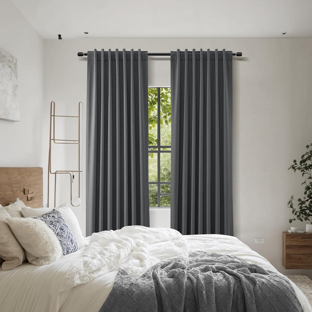 Guken 100% Blackout Curtains 102 Inch Length 2 Panels Set for Living Room Bedroom Back Tab Thermal Insulated Black Out Linen Drapes Room Da…