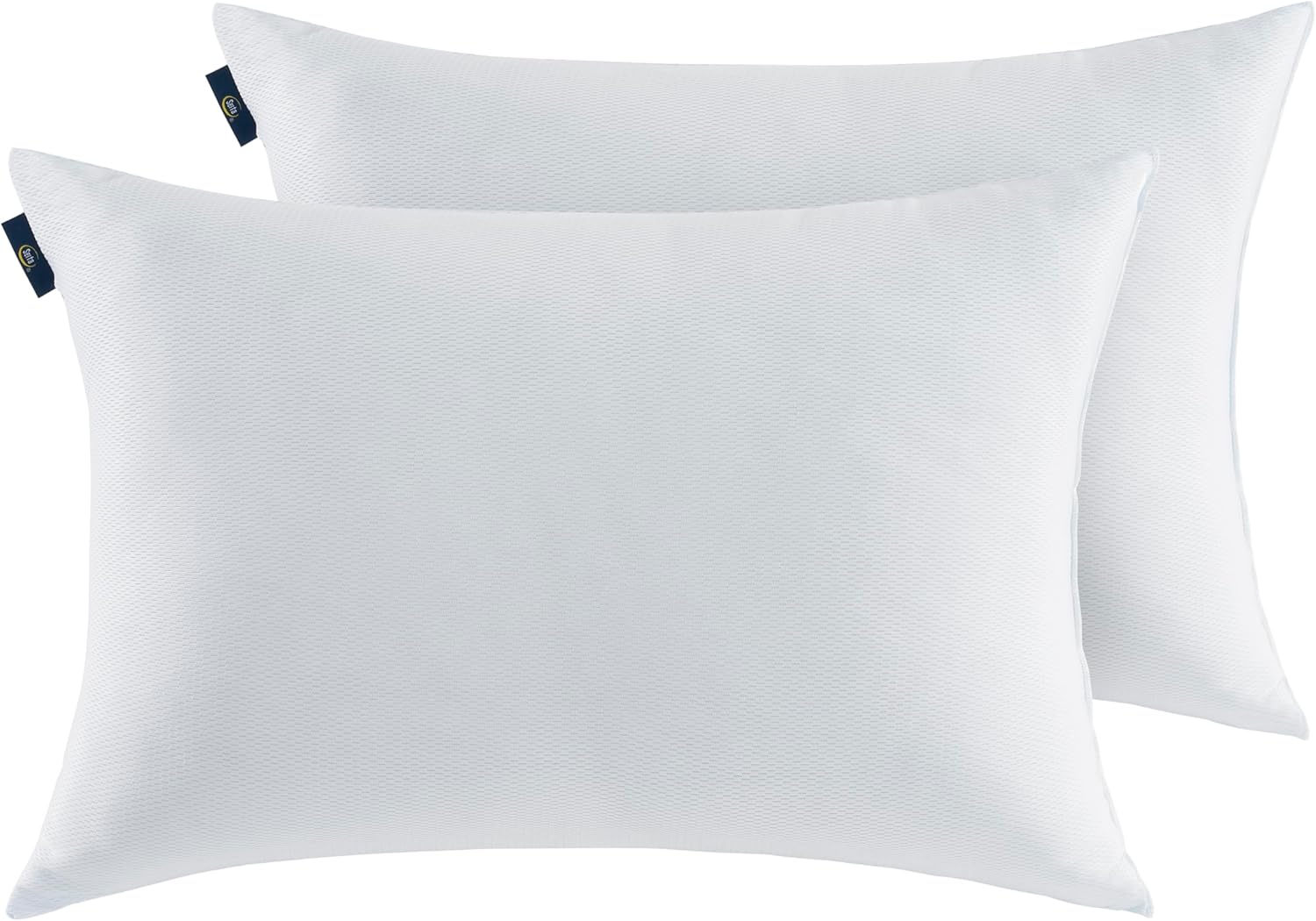 Serta Won't Go Flat Down Alternative Cooling Bed Pillows, Extra Life Foam Core with Medium Support, Perfect for Back, Stomach or Side Sleep…