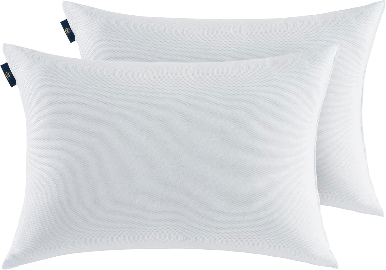Serta Won't Go Flat Down Alternative Cooling Bed Pillows, Extra Life Foam Core with Medium Support, Perfect for Back, Stomach or Side Sleep…