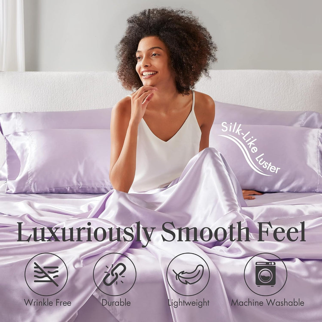 Madisonpark Madison Park Satin Sheets Twin Size, Luxurious Silky Bed Sheets, Elastic 14" Pocket fits up to 16" Mattress, Wrinkle-Free, Soft…