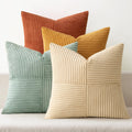 Miulee Teal Orange Decorative Throw Pillow Covers 18x18 Inch Set of 4 Boho Corduroy Striped Cushion Cases Modern Farmhouse Patchwork Pillow…