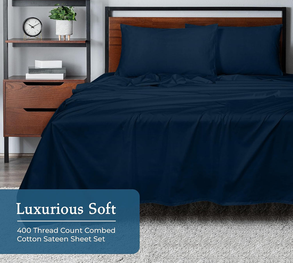 Royalelinens ROYALE LINENS 400 Thread Count 100% American Grown Cotton 4 Piece Sateen King Sheet Set - 1 Fitted Sheet, 1 Flat Sheet, 2 Pill…