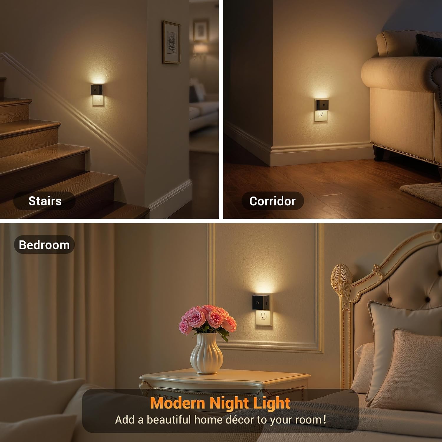 JandCase Motion Sensor Night Light, Night Lights Plug into Wall with Adjustable Brightness, Motion Activated Night Light, 3000K Warm…