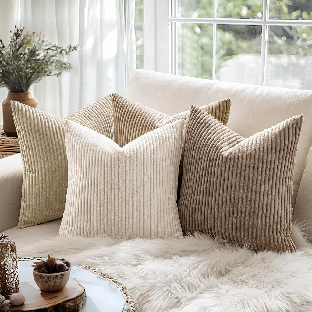 MIULEE Summer Pack of 2 Corduroy Pillow Covers Soft Soild Cushion Cases Decorative Square Throw Pillow Covers Cream White Pillowcases for…