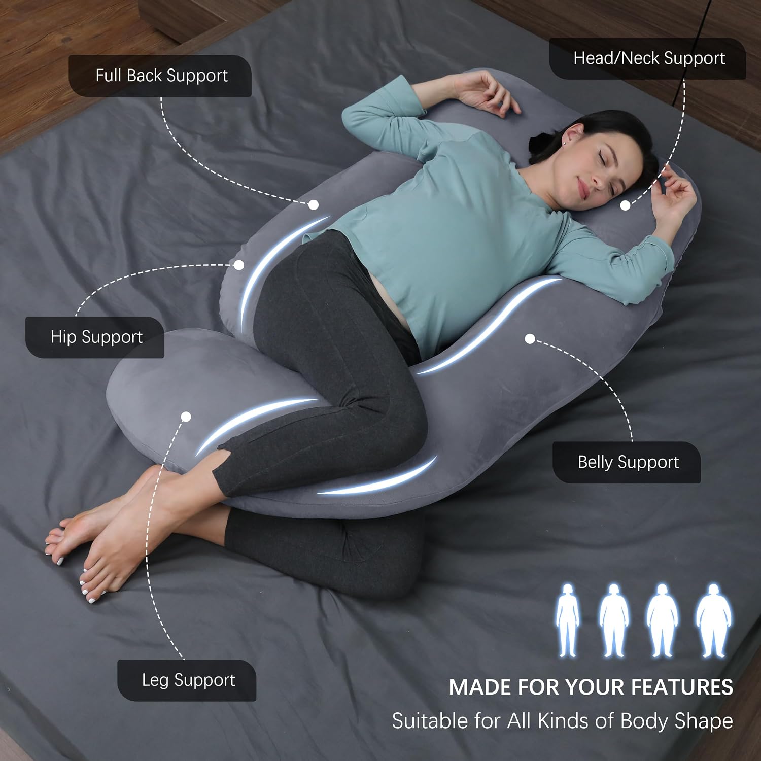 Moonpark MOON PARK Pregnancy Pillows for Sleeping - U Shaped Full Body Maternity Pillow with Removable Cover - Support for Back, Legs, Bell…