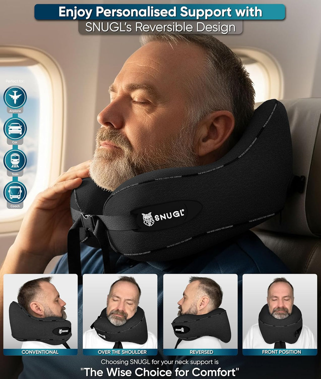 Snugl Travel Pillow – Neck Pillow Airplane, Travel Pillows for Airplanes, Neck Pillows Memory Foam – Road Trip Essentials for Adults – Trav…