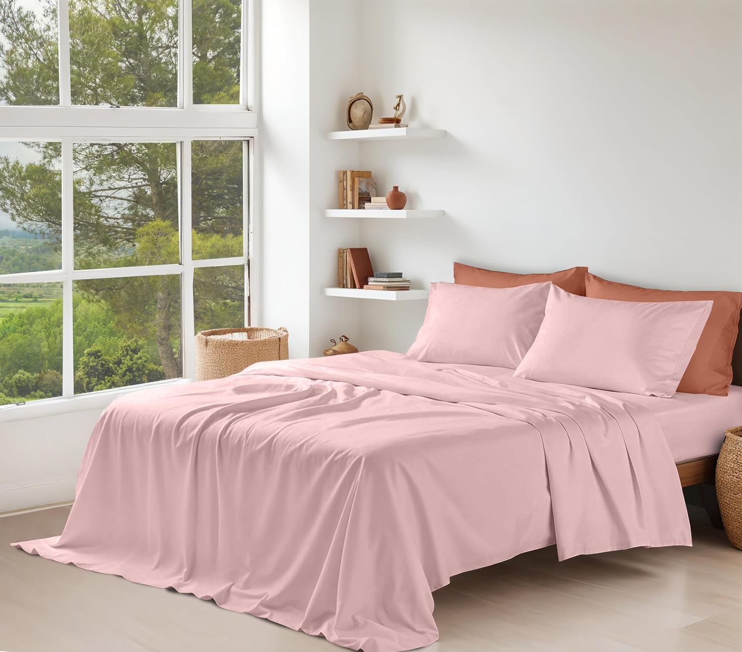 Ruvanti 100% Cotton Organic Percale Sheets Cal King Size – Crisp Cooling Bed Sheets for Hot Sleepers, Deep Pocket 13”, Soft Peach Finish, B…