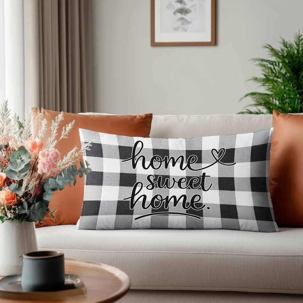 HOMETITUTE Black White Plaid Pillow Covers Decorative Pack of 2 Satin 12x20 Inch Lumbar Throw Pillow Cases for Sofa Couch Living Room…