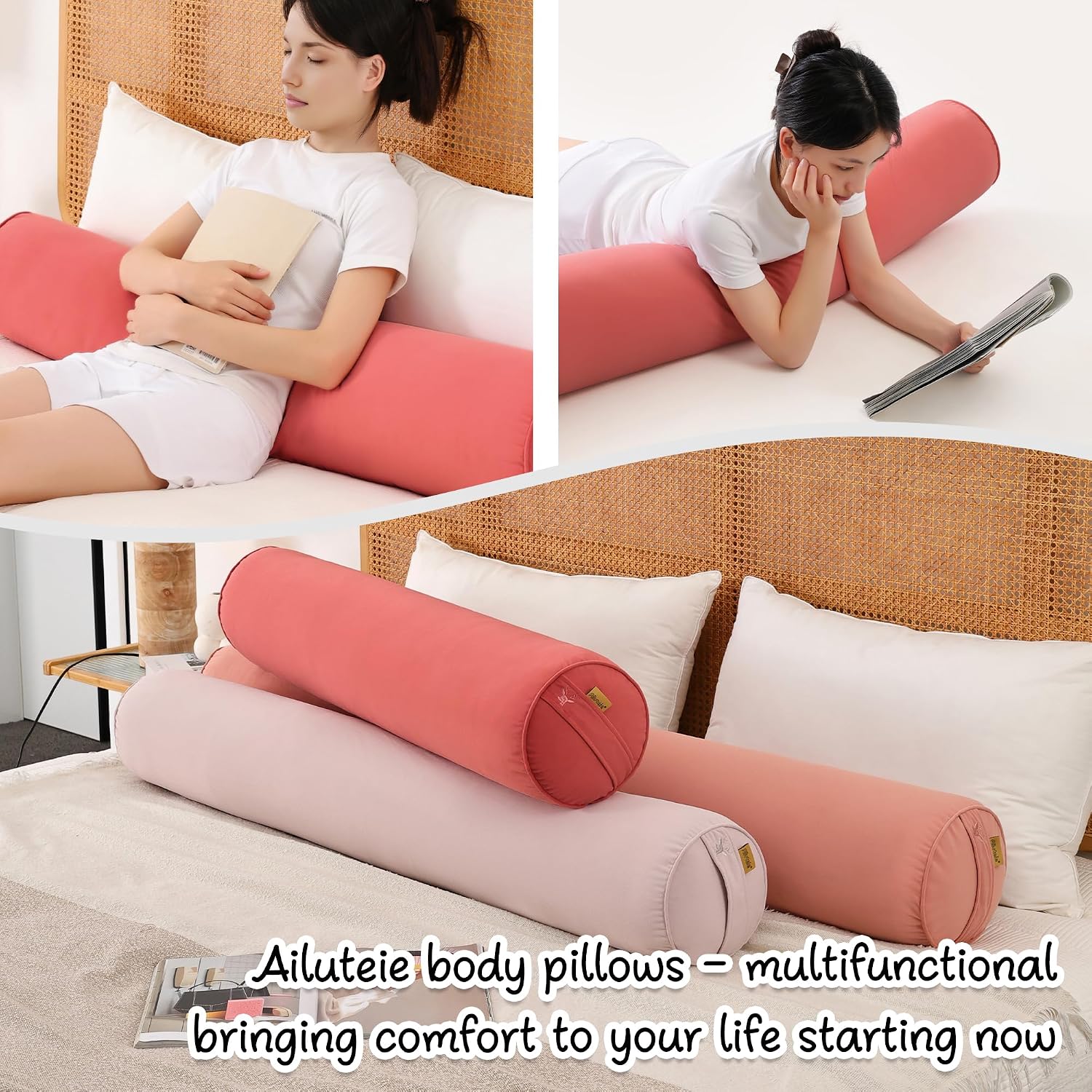 Body Pillow for Adults, Long Round Pillow, Big Cylindrical Pillow, Large Full Bolster Pillows for Side Sleepers (Coral Peach, 39.37"*7.87")