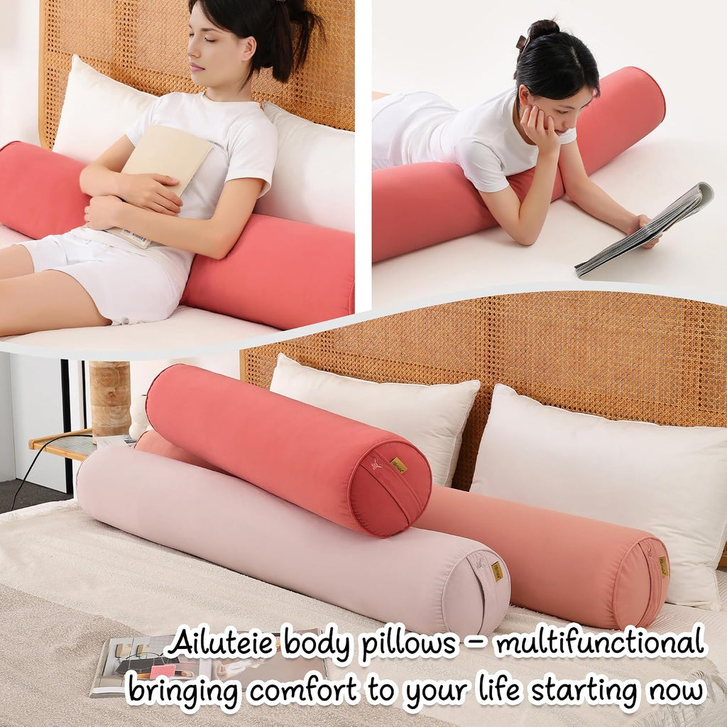 Body Pillow for Adults, Long Round Pillow, Big Cylindrical Pillow, Large Full Bolster Pillows for Side Sleepers (Coral Peach, 59"*7.87")