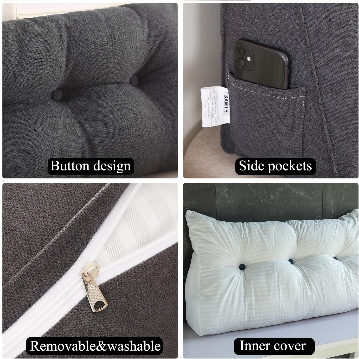 SAMTY Triangular Queen Size Wedge Pillow headboard for Couch Large headboard Pillow with Removable Cover Back Rest Pillows for Sitting up…