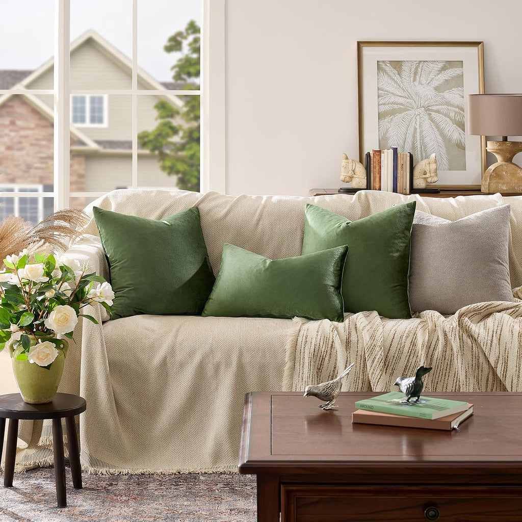 GIGIZAZAFocusingonhomedecoration GIGIZAZA Pack of 2 Throw Pillow Covers 26x26 Olive Green Velvet Decorative Pillows Couch Sofa Covers Bedro…