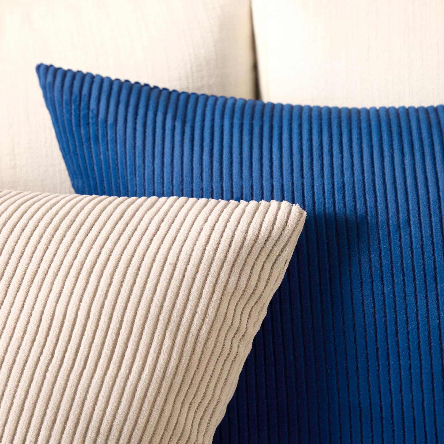 EncasaXO Encasa XO Corduroy Throw Pillows Covers 18"x18", Set of 2 Soft Textured Striped Boho Pillow Covers | Decorative and Cozy Cushion C…