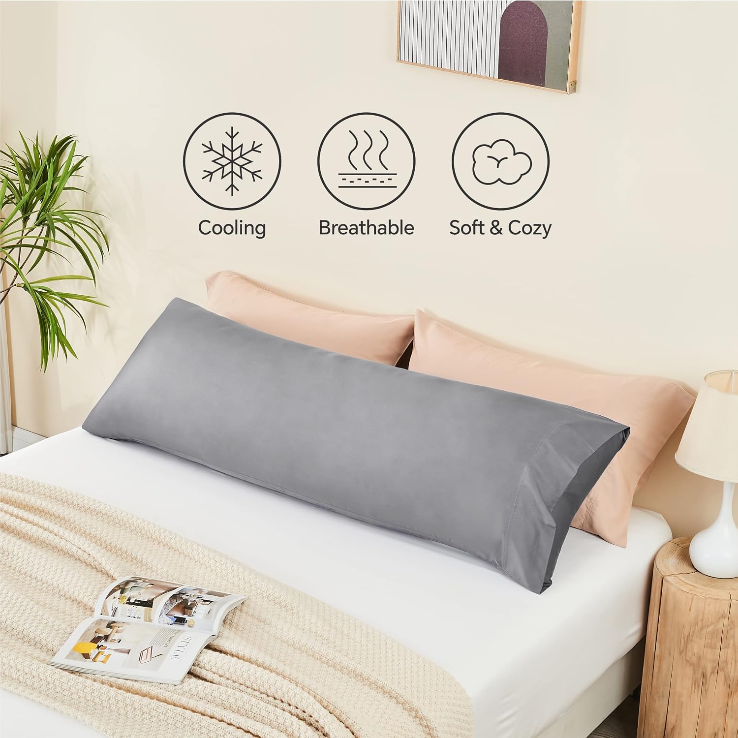 Bedelite Body Pillow Case Cover, Rayon Made from Bamboo, Cooling Body Pillow Cover for Hot Sleepers and Night Sweats, Breathable & Silky So…