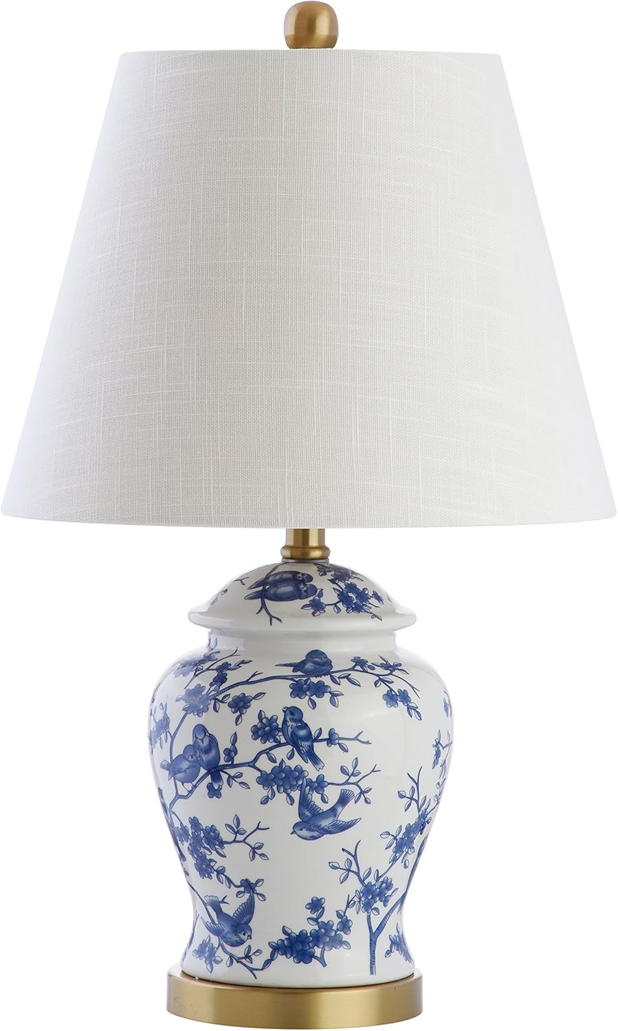 JONATHAN Y 22" Blue/White Ceramic Table Lamp, French Country Chinoiserie Ginger Jar LED Bedside Lamp for Living Room Bedroom, White Linen…