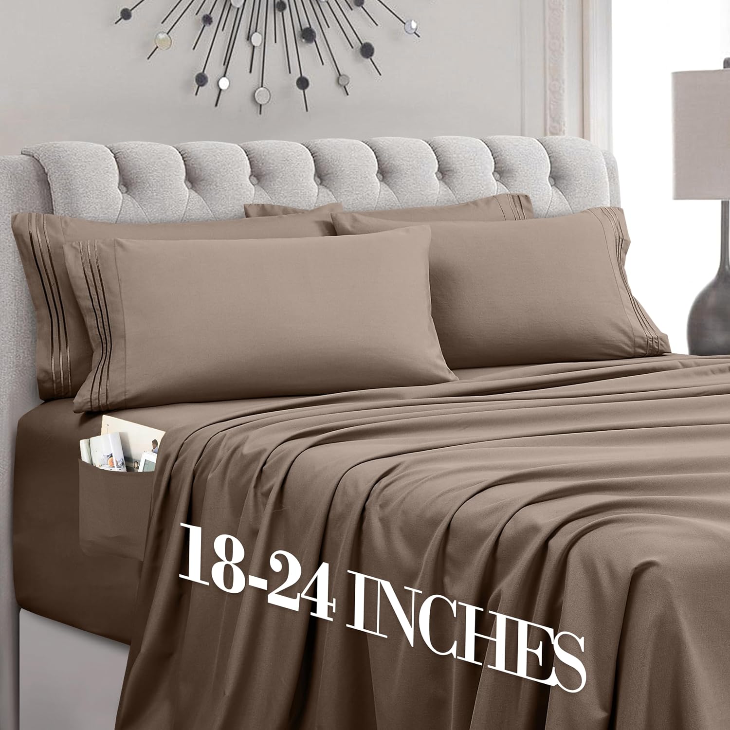 MocassiLuxuryBedding Mocassi Luxury 6-Piece Sheet Set, Ultra Soft 1800 Hotel Quality Microfiber Sheet Set, Fits Mattresses Up to 18 to 24 I…