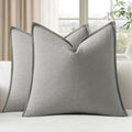 EMEMA Decorative Linen Throw Pillow Covers 22x22 Inch Light Grey Boho Farmhouse Neutral Couch Throw Pillows for Bed Pack of 2 Accent…