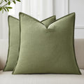 decorUhome Summer Decorative Linen Throw Pillow Covers 20x20 Inch Set of 2 Olive Green Pillow Covers with Flange Edges Soft Farmhouse Boho…