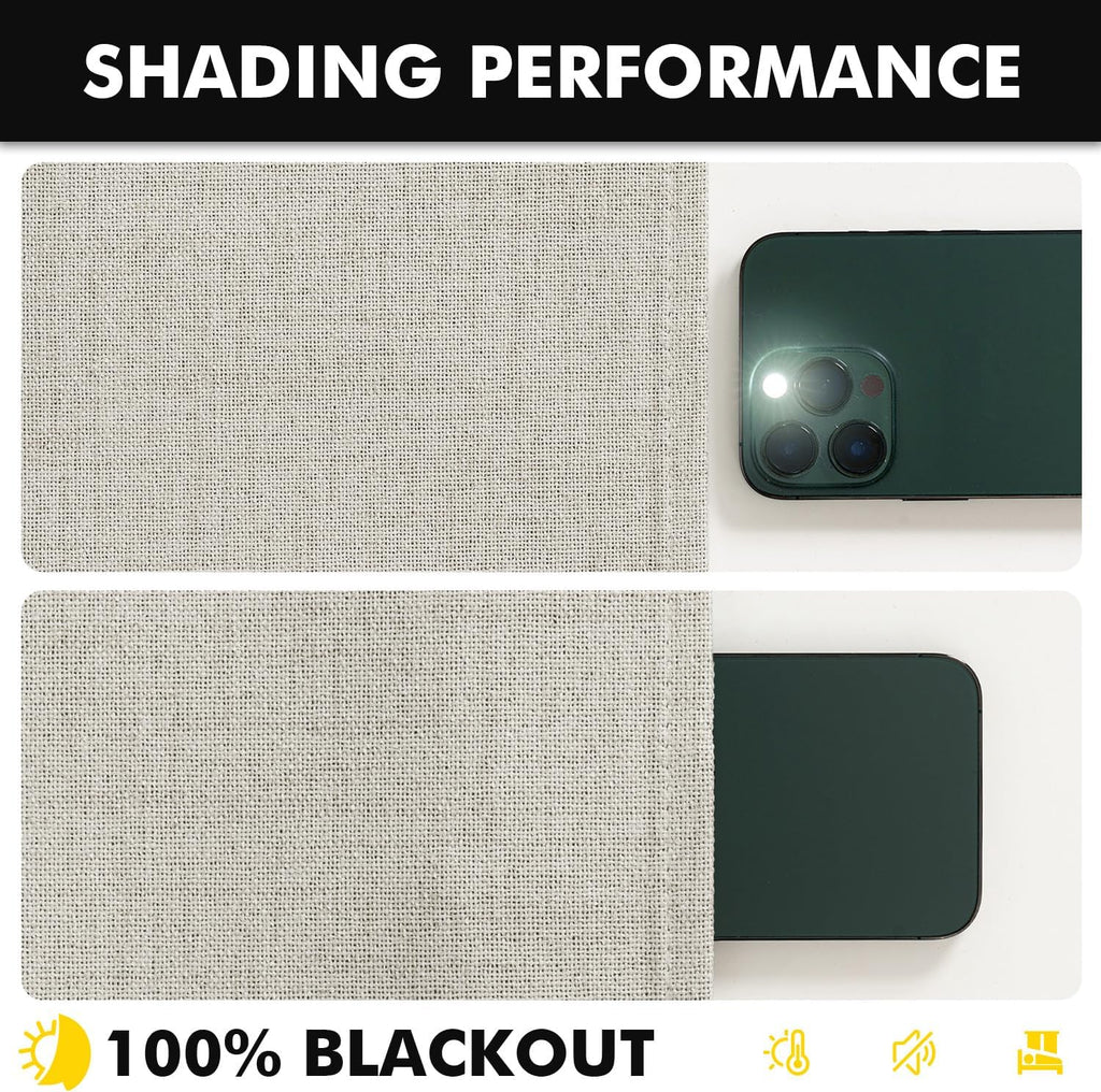 Miulee 100% Blackout Linen Curtains for Bedroom, Light Cream Solid Luxury Decor Thermal Insulation Room Darkening Drapes for Living Room Nu…