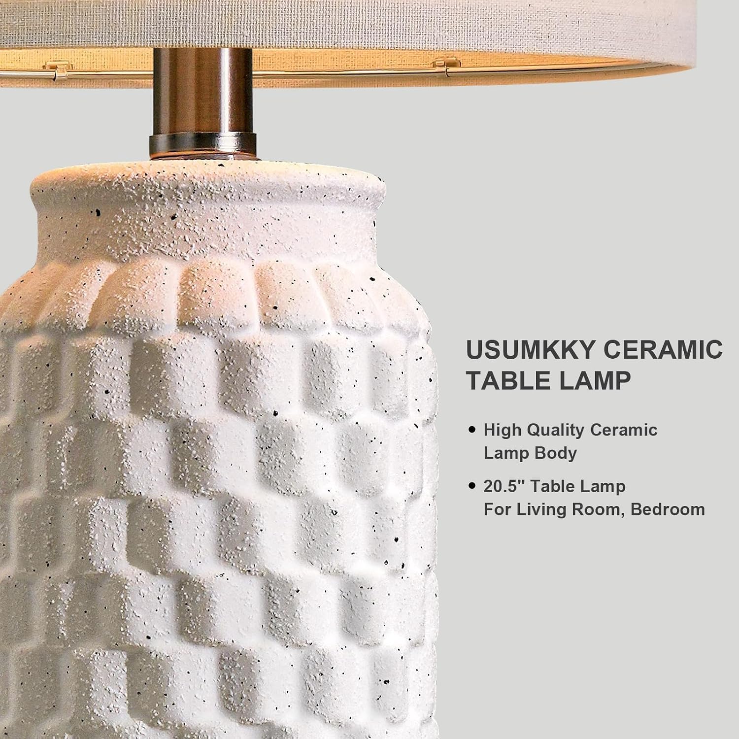 USumkky 20.5" Ceramic Table Lamps Set of 2 - Modern Farmhouse & Boho Style, Bedside Nightstand Lamps for Bedroom, Living Room End Table…