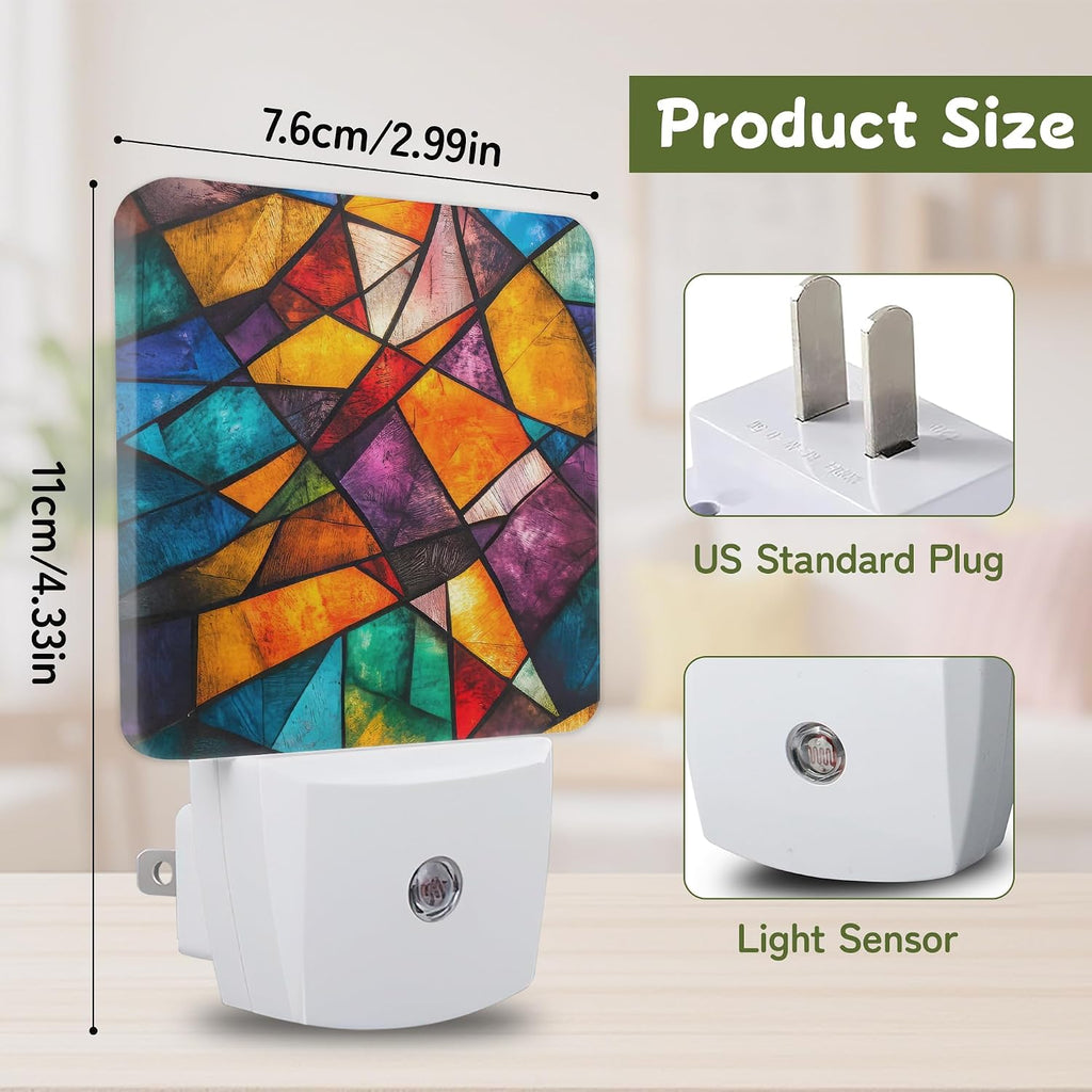 Colorful Stained Glass Mosaic Night Lights Plug into Wall, Night Light with Dusk to Dawn Sensor for Bedroom Bathroom Kitchen Hallway…