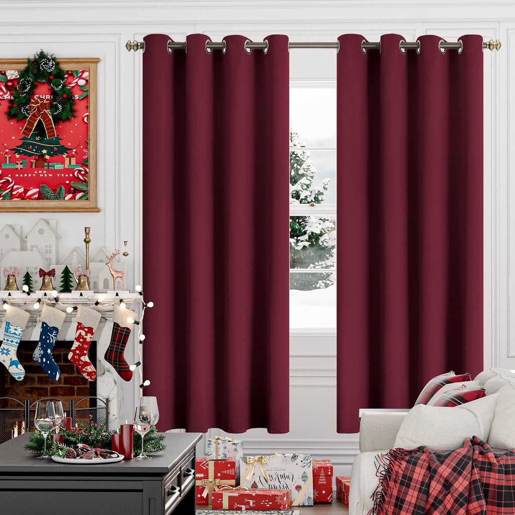 YoungsTex Burgundy Blackout Curtains for Living Room 72 Inch Length - Thermal Insulated with Grommet Room Darkening Drapes for Bedroom Dini…