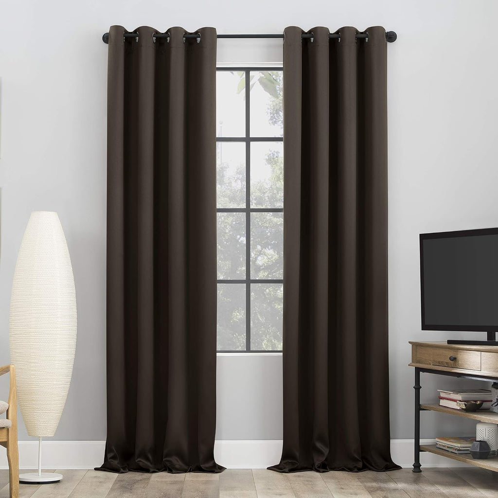Sun Zero Nordic 2-pack Theater Grade Extreme 100% Blackout Grommet Curtain Panel Pair, 52" x 108", Cocoa Brown