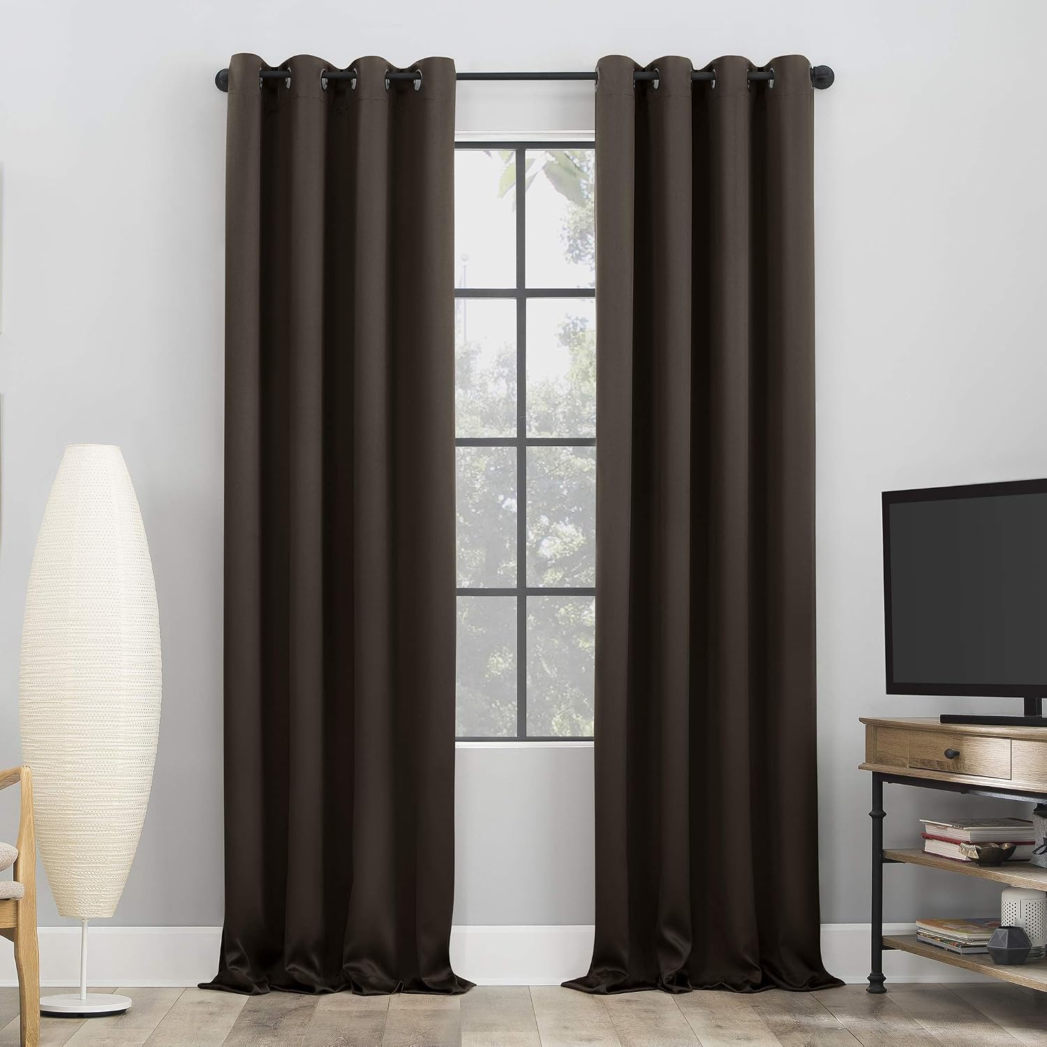 Sun Zero Nordic 2-pack Theater Grade Extreme 100% Blackout Grommet Curtain Panel Pair, 52" x 108", Cocoa Brown