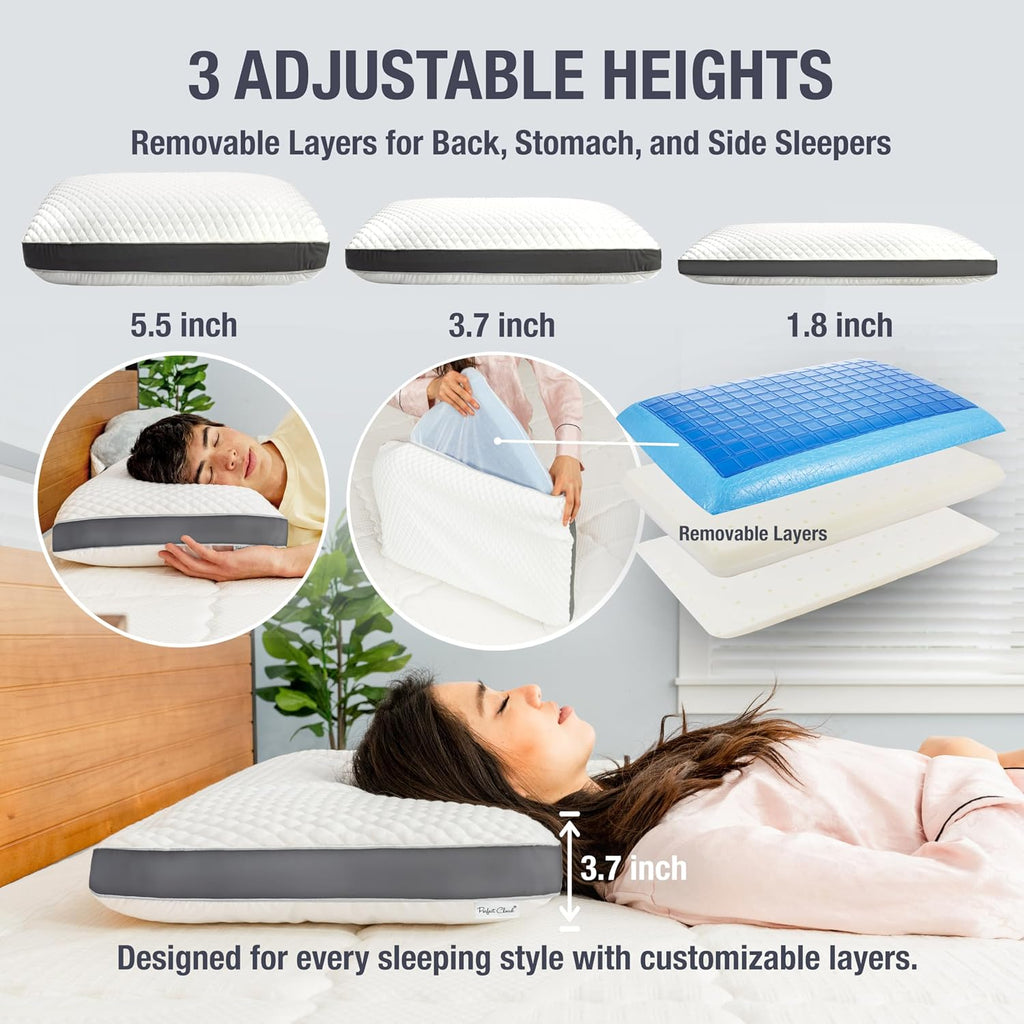 Perfect Cloud The Perfect Pillow Dual Temperature Memory Foam Pillow with Adjustable/Removable Layers for Back, Stomach, & Side Sleepers…